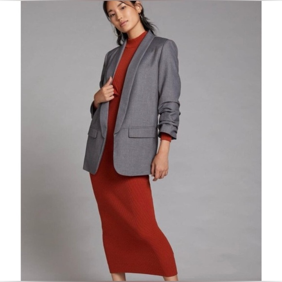 Mare Mare x Anthropologie Gray Cinch-Sleeve Open Front Boyfriend Blazer Size XS - Picture 1 of 14